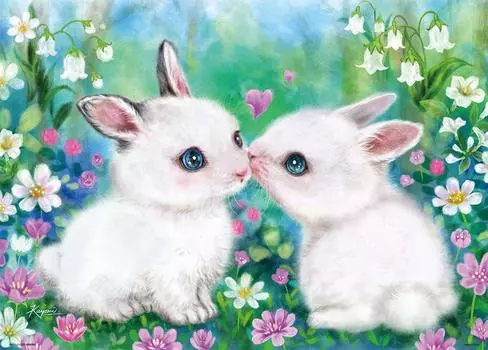in Beverly 600 Piece Jigsaw Puzzle First Love Rabbit x [Made Japan] (38 53cm) 66-131
