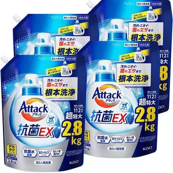 in Dekarakusize Attack Antibacterial EX Laundry Root Cleansing of and Bacteria 2800g x 4 Large Capacity [Sold case] Detergent, Liquid, Dirt, Odors,