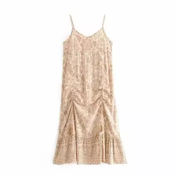 In Stock European and American Style Holiday Dress Cotton for Summer Suspender maxi dress XHF M