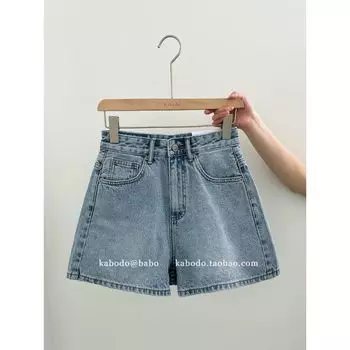 In Stock Khaki Female Summer New High Waist Denim Shorts Light blue XL
