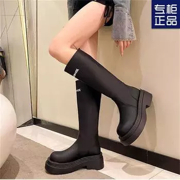 In the autumn of 2024, the new women s fashion versatile retro handsome and thin thick heels but knee knight boots trendy boots 35 чёрный