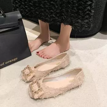 In the autumn of 2024, the new single shoes for women with one foot and Doudou shallow mouth soft sole design sense niche autumn flat-soled ladyshoes 35 чёрный