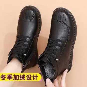 In the elderly mother winter snow boots women 2024 new piled thickened medium tube waterproof non-slip warm cotton shoes 35