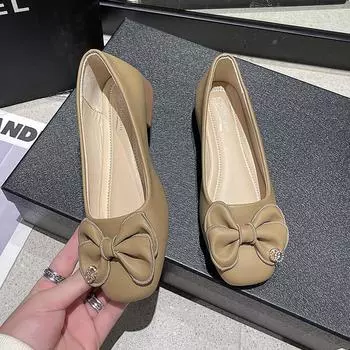 In the spring and autumn of 2024, the new Xiaoxiangfeng shallow mouth flat-bottomed bow women s single shoes and one pedal Doudou shoes 35 хаки