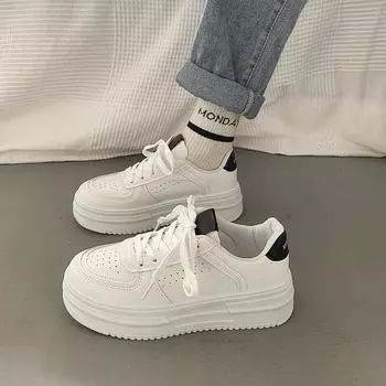 In the spring of 2025, the new little white shoes women s Korean version of thick-soled heightening fashion casual sports board shoes trend 35 белый
