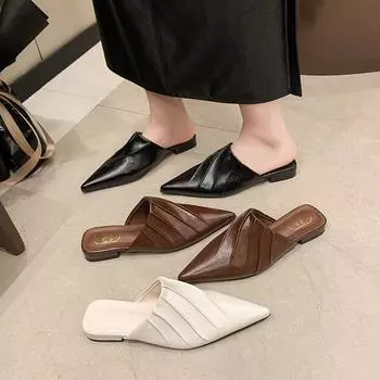 In the summer of 2024, the new pleated design feels cool, slippers for women with pointed heads and thin flat bottoms, and half slippers for women t 35