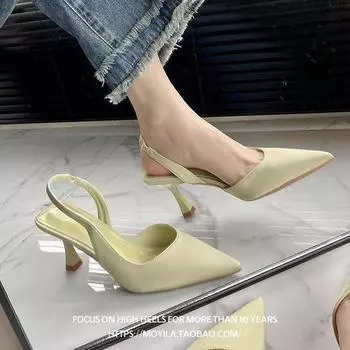 In the summer of 2024, the new high-heeled shoes for women with pointed heads and thin heels, single shoes, niche design temperament, bag 35 зелёный