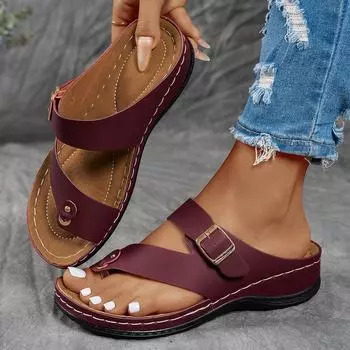 In the summer of 2025, the new round head metal one-character belt buckle is fashionable for women s thick-bottomed cool slippers. 36 красный