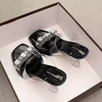 In the summer of 2025, the new waterproof table transparent sandals with thick heels and high heels wear rhinestone large-size sandals. 35