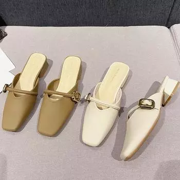 In the summer of 2025, the new heel-less lazy bag head half slippers women s flat-bottomed outer wear half-support single shoes J 2024-2 35 абрикосовый