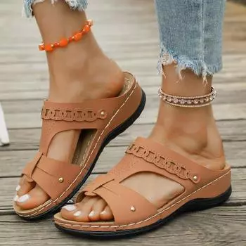 In the summer of 2025, the new round head solid color large size wind women s one-word muffin thick-bottomed cool slippers. 36 синий