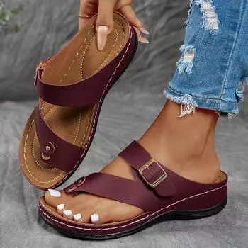 In the summer of 2025, the new round head metal one-character belt buckle is fashionable for women s thick-bottomed cool slippers. 36 красный