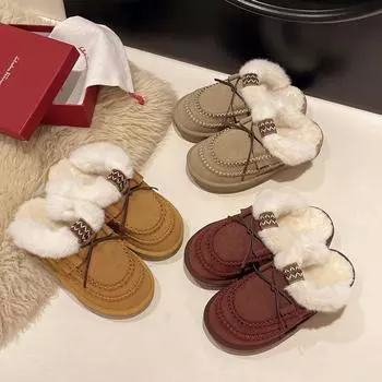 In the winter of 2024 thick-soled wool snow boots for women are heightened and thickened to keep warm and half-towed hairy slippers for women 35 жёлтый