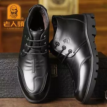 In the winter of 2025, the new elderly head leather shoes, men s genuine leather high-top cotton shoes, and the first layer of cowhide and velvet the 38