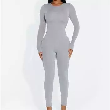 In Woman 2024 Женский однотонный облегающий комбинезон с длинными рукавами S чёрный