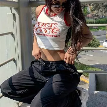 In Woman Летняя мода с буквенным принтом короткий маленький жилет женский M