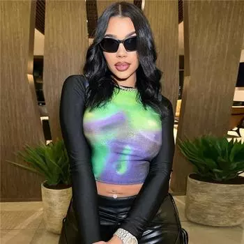 In Woman весенне-летняя женская модная тонкая базовая рубашка с круглым вырезом, футболка S чёрный