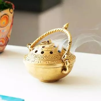 Inayaat Brass Dhoop Dani Incense Burner (Pure Brass, 4.2 Inches,) | Handcurved Brass Dhuna Dani Arti Loban Dani Dhoop Burner for Puja Dhoop Dani