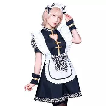 INAZUMA Oni Girl Косплей Хэллоуин Setsubun Heart Ruffle Maid Черный [Прозрачный камень] Женский