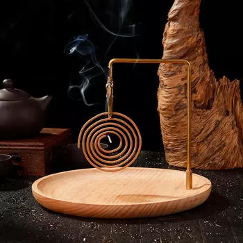 Incense Holder, Plate, Round Coil Multifunction Wooden for Spa Meditation Gift Yoga