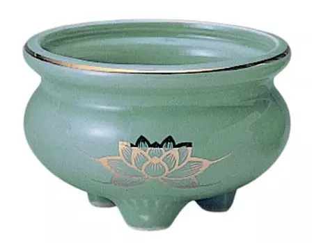 Incense incense celadon gold lotus Buddhist altar Buddhist altar memorial for urns burner, three-legged burner, [4.5 inches] supplies, supplies,