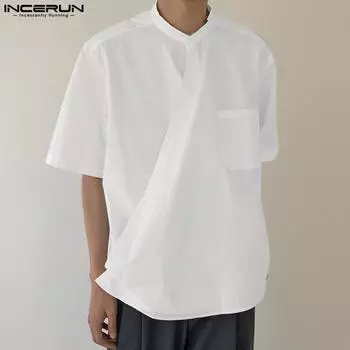 INCERUN 100% хлопок мужские повседневные свободные топы с длинными рукавами