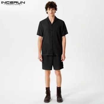 INCERUN 2 шт. летние мужские рубашки с коротким рукавом и шорты, брюки, праздничные комплекты 5XL белый