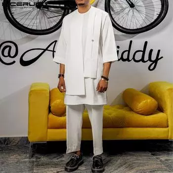 INCERUN 2 шт. мужские костюмы с длинными рукавами, длинные рубашки, длинные брюки, традиционные комплекты