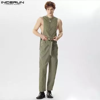 INCERUN 2 шт. мужские топы на бретелях на молнии и длинные брюки-карандаш комплекты