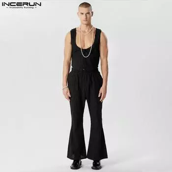 INCERUN 2 шт. Мужской жилет без рукавов, брюки, костюмы, комплекты в полоску