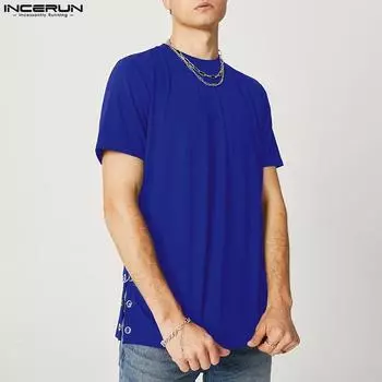INCERUN, 3 цвета, топы для мужчин, летняя одежда, с круглым вырезом, с короткими рукавами, модные однотонные повседневные свободные футболки для отдыха, большие размеры