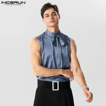 INCERUN Атласные мужские повседневные элегантные топы без рукавов для вечеринок
