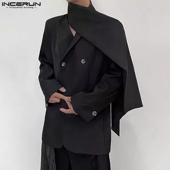 INCERUN Autumn Winter Men Long Sleeve Bib Neck Blazer Casual Button Jacket Coats