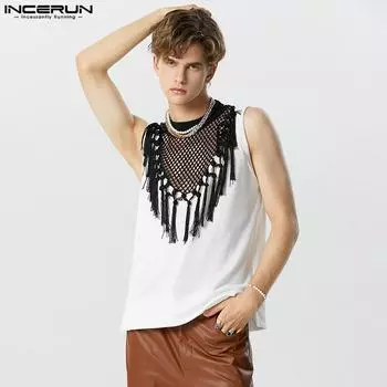 INCERUN Белые мужские повседневные свободные майки без рукавов с вырезами