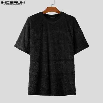 INCERUN Большие летние мужские футболки с круглым вырезом и коротким рукавом с кисточками в уличном стиле, повседневные футболки, топы S розовый