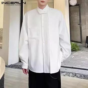 INCERUN Большие мужские деловые рубашки с лацканами и длинными рукавами