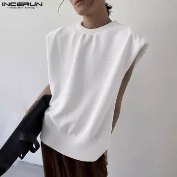 INCERUN Большие мужские майки без рукавов, повседневный спортивный жилет больших размеров L белый