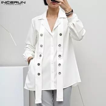 INCERUN Большие размеры для женщин и мужчин с длинным рукавом, на пуговицах, повседневные рубашки, топы 4XL