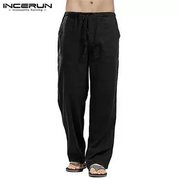INCERUN Большие размеры S-XXXXXL мужские однотонные брюки с эластичной резинкой на талии повседневные свободные длинные брюки Srtaight