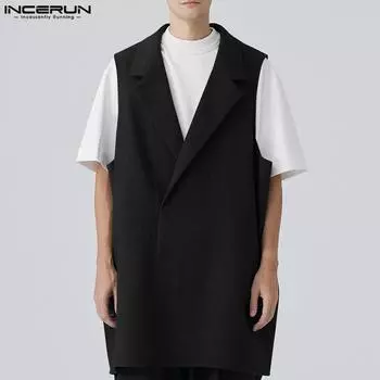 INCERUN большой мужской пиджак без рукавов с воротником с лацканами и V-образным вырезом, летний жилет L фиолетовый