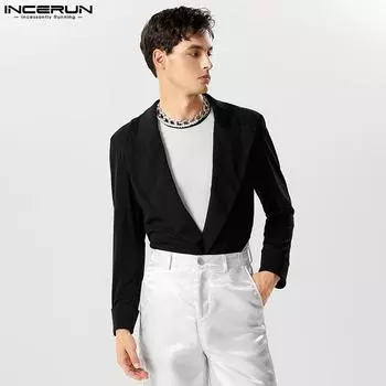 INCERUN Черный мужской пиджак с длинными рукавами, весенние топы, боди L чёрный
