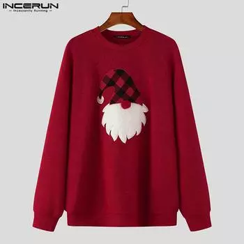 INCERUN Christmas Men Crew Neck Print Casual Long Sleeve Pullovers Sweatshirts S зелёный