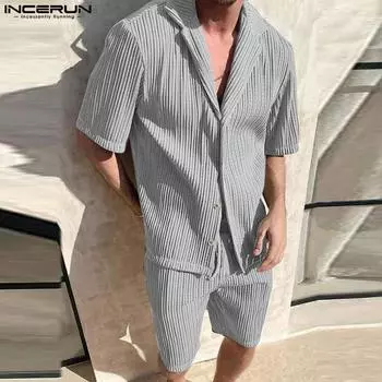 INCERUN из двух частей мужские рубашки с коротким рукавом шорты праздничные костюмы