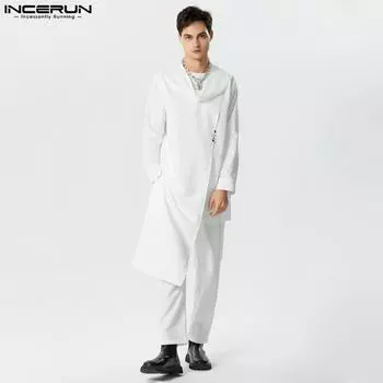 INCERUN из двух частей, мужские топы с капюшоном, длинные брюки, исламские комплекты