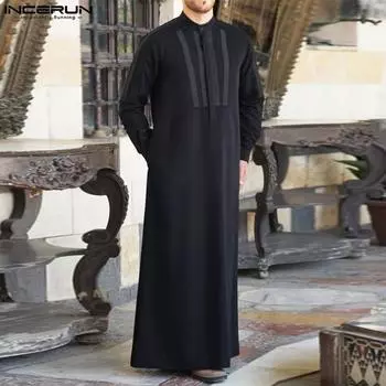 INCERUN Этнические мужские пуговицы с длинными рукавами мусульманские халаты Тобе Кафтаны