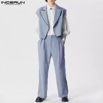 INCERUN, комплект из 2 предметов, мужской блейзер с открытой передней частью, жилет и длинные брюки, наряды XL белый