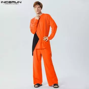 INCERUN комплект из двух предметов для мужчин с длинными рукавами и цветными длинными брюками