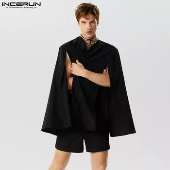 INCERUN костюм из двух предметов, мужской однотонный тонкий плащ, комплекты с короткими брюками S