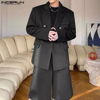 INCERUN Костюмы из двух частей для мужчин с длинным рукавом, пиджак, пальто, брюки, комплекты S зелёный
