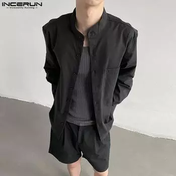 INCERUN, костюмы из двух предметов, мужские рубашки на пуговицах, шорты на молнии, комплекты S чёрный